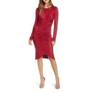 Leith Women's Ruched Front Dress In Red Rumba Size S